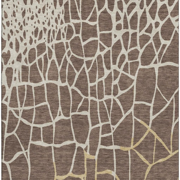 HomeRoots 9' X 12' Washable Area Rug in Brown, Beige & Gold - Durable Geometric Design with UV & Stain Protection 682264
