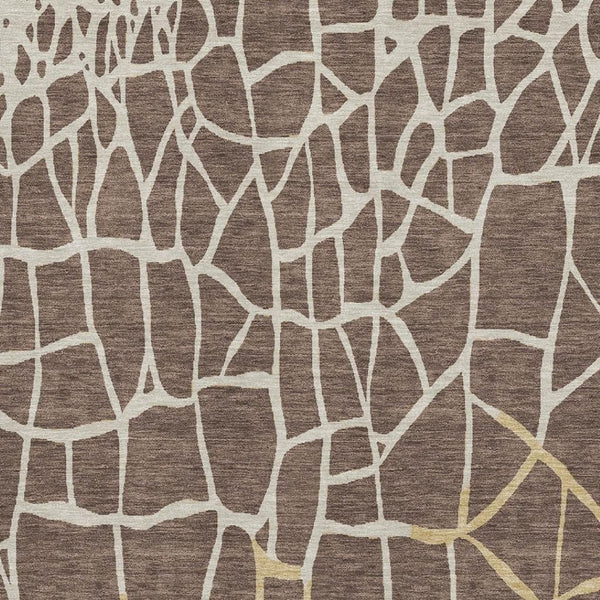 HomeRoots 10' Modern Abstract Geometric Washable Area Rug in Brown, Beige & Gold with UV Protection – Durable Elegance for Busy Homes 682265
