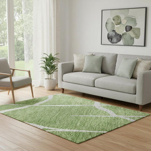 HomeRoots 5' X 8' Washable Green Ivory Gray Geometric Area Rug – UV Protected, Soft, Durable, Easy-Clean Design 682267