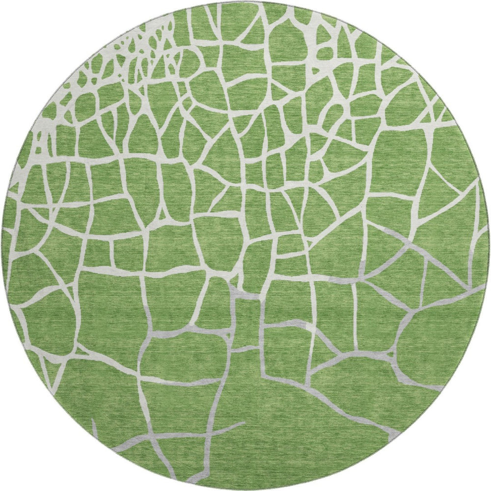 HomeRoots 8' Stylish Washable Round Rug in Green, Ivory & Gray - Durable Geometric Design with UV Protection 682268