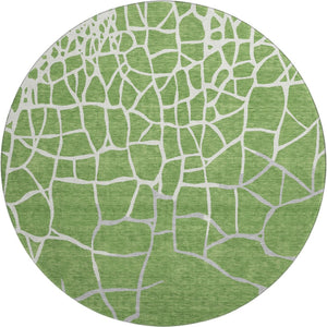 HomeRoots 8' Stylish Washable Round Rug in Green, Ivory & Gray - Durable Geometric Design with UV Protection 682268