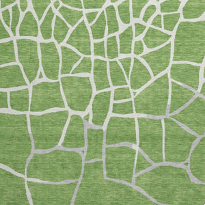 HomeRoots 8' Stylish Washable Round Rug in Green, Ivory & Gray - Durable Geometric Design with UV Protection 682268