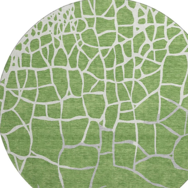 HomeRoots 8' Stylish Washable Round Rug in Green, Ivory & Gray - Durable Geometric Design with UV Protection 682268