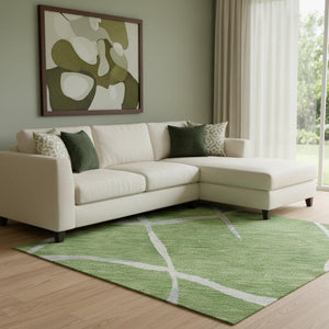 HomeRoots 8' X 10' Modern Green Ivory Gray Abstract Geometric Washable Area Rug - Stain Resistant & UV Safe! 682269