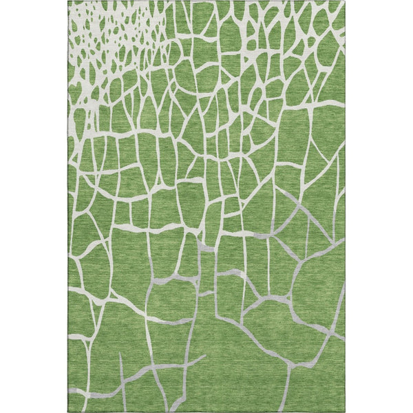 HomeRoots 8' X 10' Modern Green Ivory Gray Abstract Geometric Washable Area Rug - Stain Resistant & UV Safe! 682269