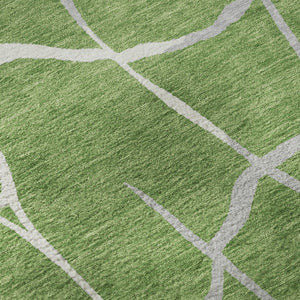 HomeRoots 8' X 10' Modern Green Ivory Gray Abstract Geometric Washable Area Rug - Stain Resistant & UV Safe! 682269