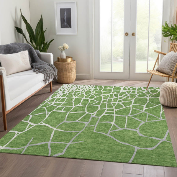 HomeRoots 8' X 10' Modern Green Ivory Gray Abstract Geometric Washable Area Rug - Stain Resistant & UV Safe! 682269