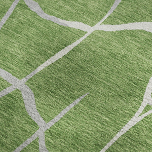 HomeRoots 8' X 10' Modern Green Ivory Gray Abstract Geometric Washable Area Rug - Stain Resistant & UV Safe! 682269