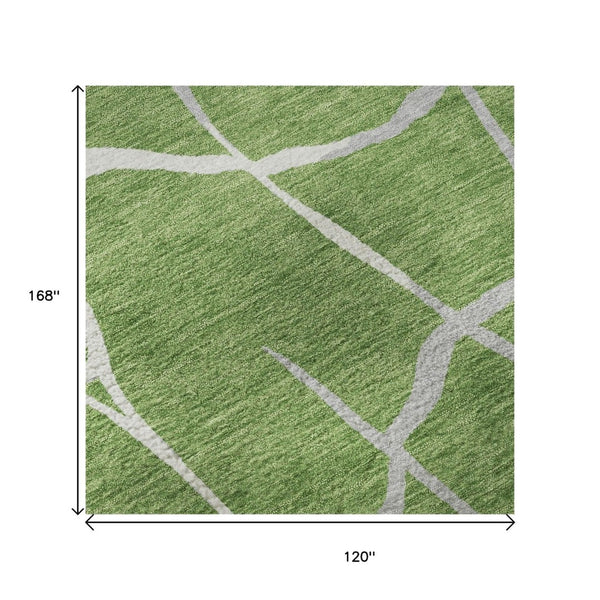 HomeRoots 10' X 14' Green Ivory Gray Abstract Geometric Washable Area Rug - UV Protected & Stain-Resistant 682271