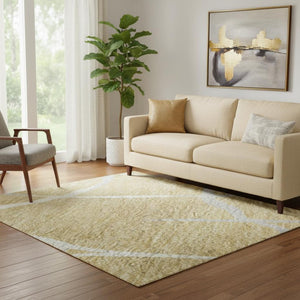 HomeRoots 5' X 8' Gold Ivory & Gray Abstract Geometric Area Rug - Washable, UV Protected, Easy Care Design 682273