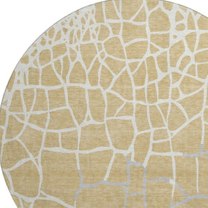 HomeRoots 8' Gold Ivory and Gray Abstract Geometric Round Rug - Washable, UV Protected, Perfect for High-Traffic Areas 682274