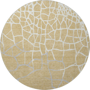 HomeRoots 8' Gold Ivory and Gray Abstract Geometric Round Rug - Washable, UV Protected, Perfect for High-Traffic Areas 682274