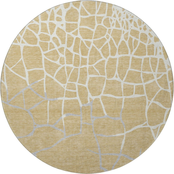 HomeRoots 8' Gold Ivory and Gray Abstract Geometric Round Rug - Washable, UV Protected, Perfect for High-Traffic Areas 682274
