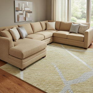 HomeRoots 8' X 10' Washable Gold Ivory Gray Abstract Geometric Area Rug - UV Protected, Durable & Stylish 682275