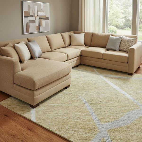 HomeRoots 8' X 10' Washable Gold Ivory Gray Abstract Geometric Area Rug - UV Protected, Durable & Stylish 682275
