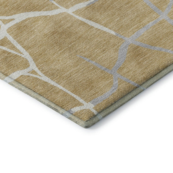 HomeRoots 9' X 12' Washable Gold Ivory & Gray Abstract Geometric Area Rug with UV Protection for Modern Spaces 682276