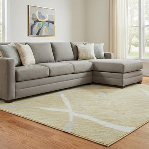 HomeRoots 10' X 14' Gold Ivory Gray Abstract Geometric Washable Area Rug - Stylish, Durable, UV Protected Design 682277