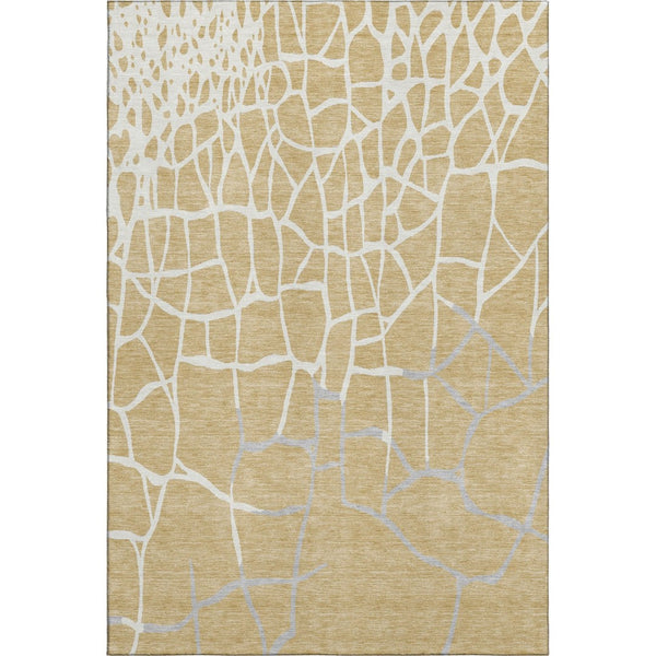 HomeRoots 10' X 14' Gold Ivory Gray Abstract Geometric Washable Area Rug - Stylish, Durable, UV Protected Design 682277