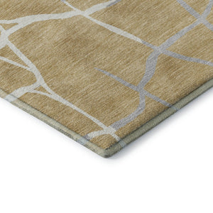 HomeRoots 10' X 14' Gold Ivory Gray Abstract Geometric Washable Area Rug - Stylish, Durable, UV Protected Design 682277