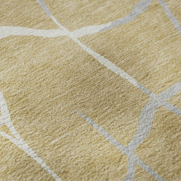 HomeRoots 10' X 14' Gold Ivory Gray Abstract Geometric Washable Area Rug - Stylish, Durable, UV Protected Design 682277
