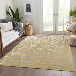 HomeRoots 10' X 14' Gold Ivory Gray Abstract Geometric Washable Area Rug - Stylish, Durable, UV Protected Design 682277