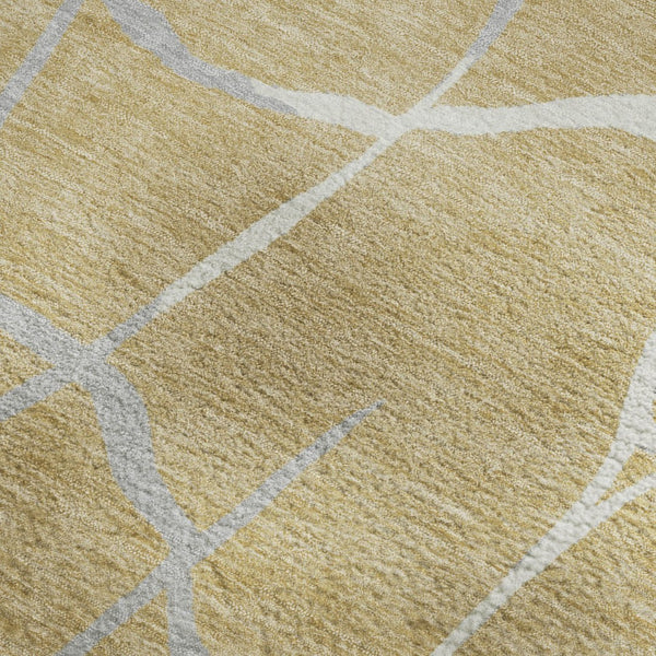HomeRoots 10' X 14' Gold Ivory Gray Abstract Geometric Washable Area Rug - Stylish, Durable, UV Protected Design 682277