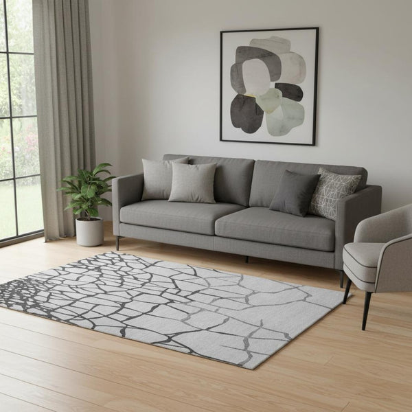 HomeRoots 5' X 8' Gray Charcoal & Silver Abstract Geometric Washable Area Rug with UV Protection & Style 682279