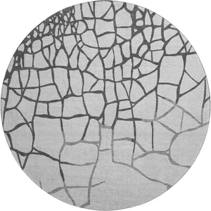 HomeRoots 8' Gray Charcoal and Silver Abstract Geometric Round Rug - Washable, UV Protected, Stain Resistant! 682280