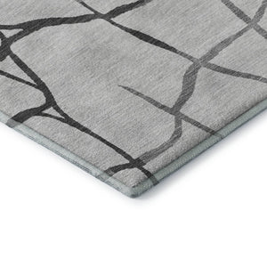 HomeRoots 8' Gray Charcoal and Silver Abstract Geometric Round Rug - Washable, UV Protected, Stain Resistant! 682280