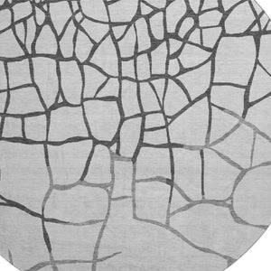 HomeRoots 8' Gray Charcoal and Silver Abstract Geometric Round Rug - Washable, UV Protected, Stain Resistant! 682280