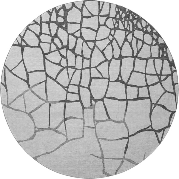 HomeRoots 8' Gray Charcoal and Silver Abstract Geometric Round Rug - Washable, UV Protected, Stain Resistant! 682280