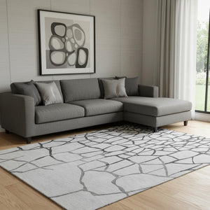 HomeRoots 8' X 10' Gray Charcoal & Silver Abstract Geometric Washable Area Rug - UV Protected & Stain Resistant 682281
