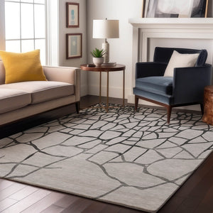 HomeRoots 10' X 14' Modern Gray Charcoal Abstract Area Rug - Washable, UV Protected, Durable for Busy Homes 682283