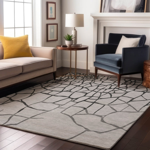 HomeRoots 10' X 14' Modern Gray Charcoal Abstract Area Rug - Washable, UV Protected, Durable for Busy Homes 682283