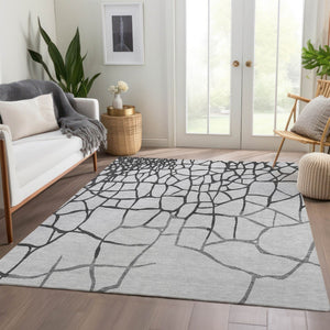 HomeRoots 10' X 14' Modern Gray Charcoal Abstract Area Rug - Washable, UV Protected, Durable for Busy Homes 682283