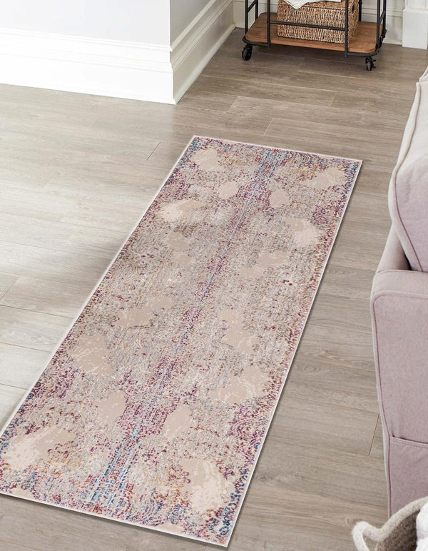 Unique Loom Deepa Babble Machine Made Abstract Rug Ivory, Blue/Ivory/Gold/Light Blue/Purple 2' 6" x 12' 2"