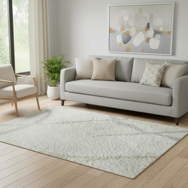 HomeRoots 5' X 8' Washable Ivory Taupe Gray Abstract Area Rug – Durable, UV-Protected, Perfect for Busy Homes! 682285