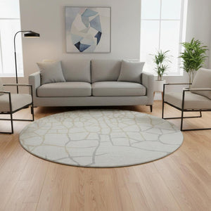 HomeRoots 8' Elegant Ivory Taupe & Gray Abstract Geometric Round Rug – Washable, UV-Protected & Durable! 682286