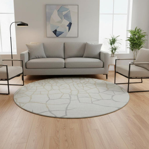 HomeRoots 8' Elegant Ivory Taupe & Gray Abstract Geometric Round Rug – Washable, UV-Protected & Durable! 682286