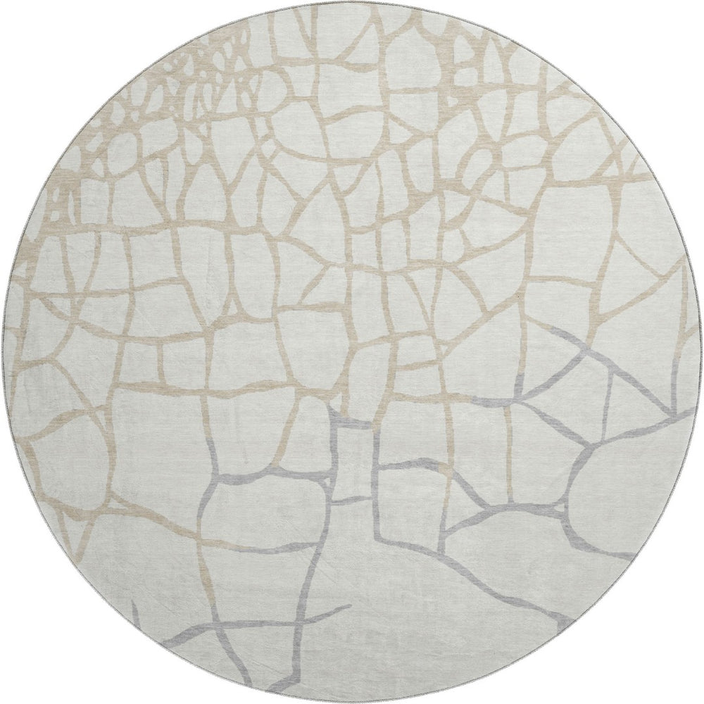 HomeRoots 8' Elegant Ivory Taupe & Gray Abstract Geometric Round Rug – Washable, UV-Protected & Durable! 682286