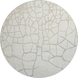 HomeRoots 8' Elegant Ivory Taupe & Gray Abstract Geometric Round Rug – Washable, UV-Protected & Durable! 682286
