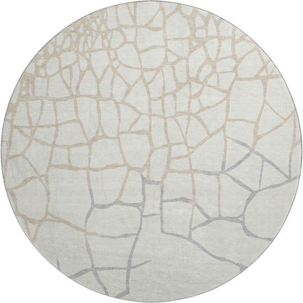 HomeRoots 8' Elegant Ivory Taupe & Gray Abstract Geometric Round Rug – Washable, UV-Protected & Durable! 682286
