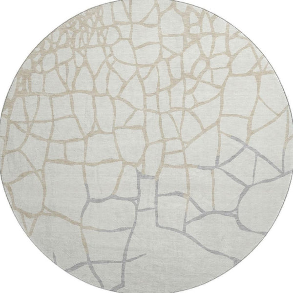 HomeRoots 8' Elegant Ivory Taupe & Gray Abstract Geometric Round Rug – Washable, UV-Protected & Durable! 682286