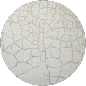 HomeRoots 8' Elegant Ivory Taupe & Gray Abstract Geometric Round Rug – Washable, UV-Protected & Durable! 682286