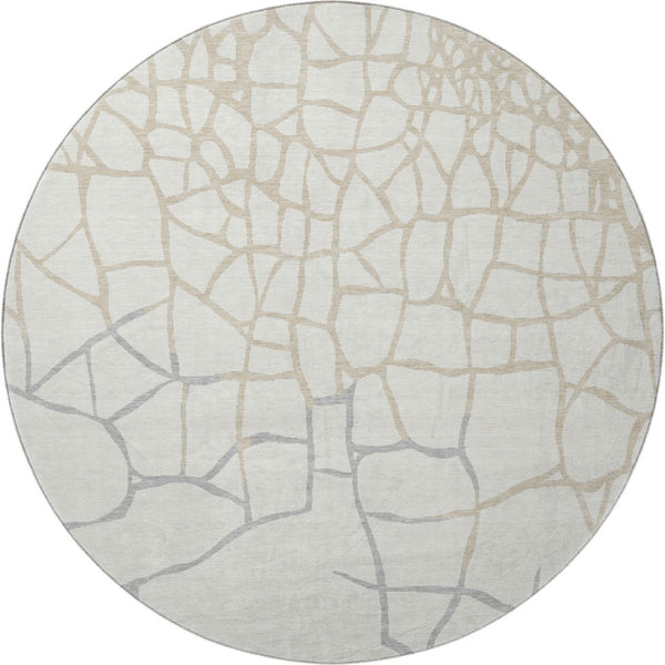 HomeRoots 8' Elegant Ivory Taupe & Gray Abstract Geometric Round Rug – Washable, UV-Protected & Durable! 682286