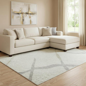 HomeRoots 8' X 10' Washable Area Rug in Ivory, Taupe & Gray - Stain Resistant, UV Protected, Modern Design 682287
