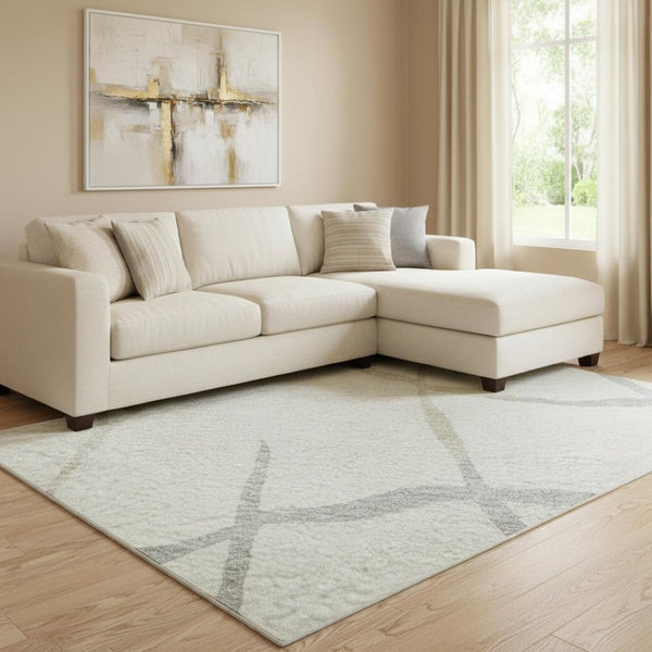 HomeRoots 8' X 10' Washable Area Rug in Ivory, Taupe & Gray - Stain Resistant, UV Protected, Modern Design 682287