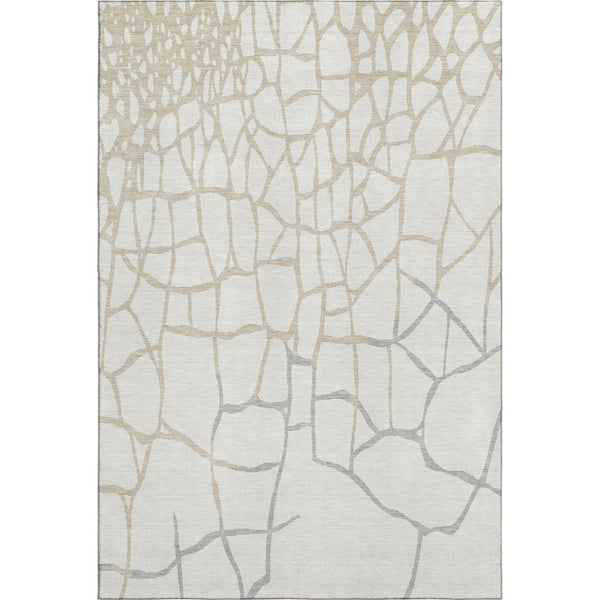 HomeRoots 9' X 12' Abstract Geometric Area Rug in Ivory Taupe & Gray – Durable, Washable, UV Protected Design 682288