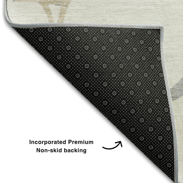HomeRoots 9' X 12' Abstract Geometric Area Rug in Ivory Taupe & Gray – Durable, Washable, UV Protected Design 682288