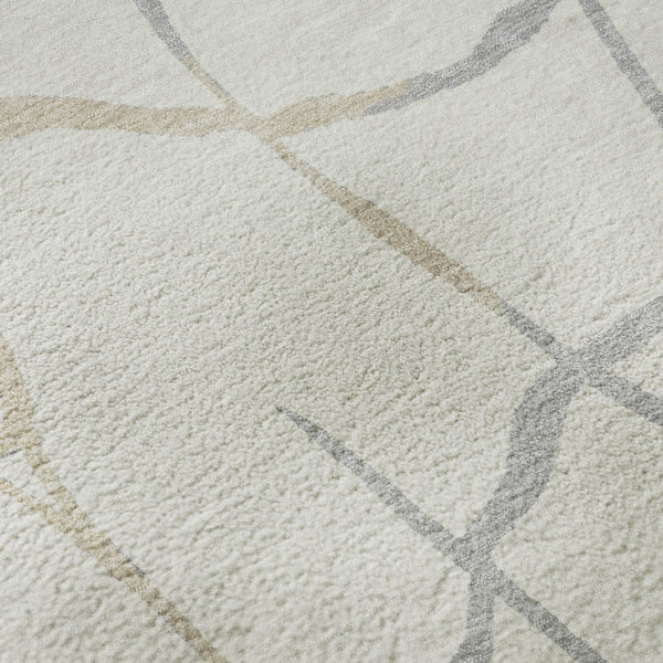 HomeRoots 9' X 12' Abstract Geometric Area Rug in Ivory Taupe & Gray – Durable, Washable, UV Protected Design 682288